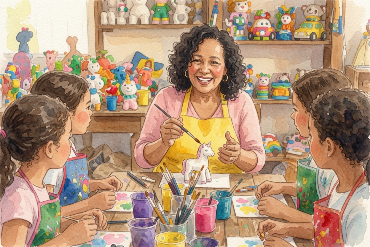 Anyelina pintando con niños